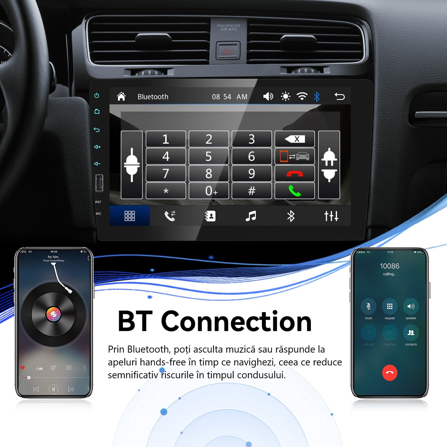 Player auto MP5, Universal 1DIN cu Carplay si Android auto, Bluetooth, USB ecran cu touchscreen 9 inch