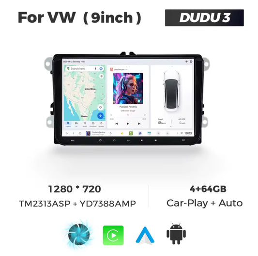 Navigație Android 4+64GB, dedicata Volkswagen, Skoda, Seat cu CarPlay și Android Auto ecran 9 inch DUDU4