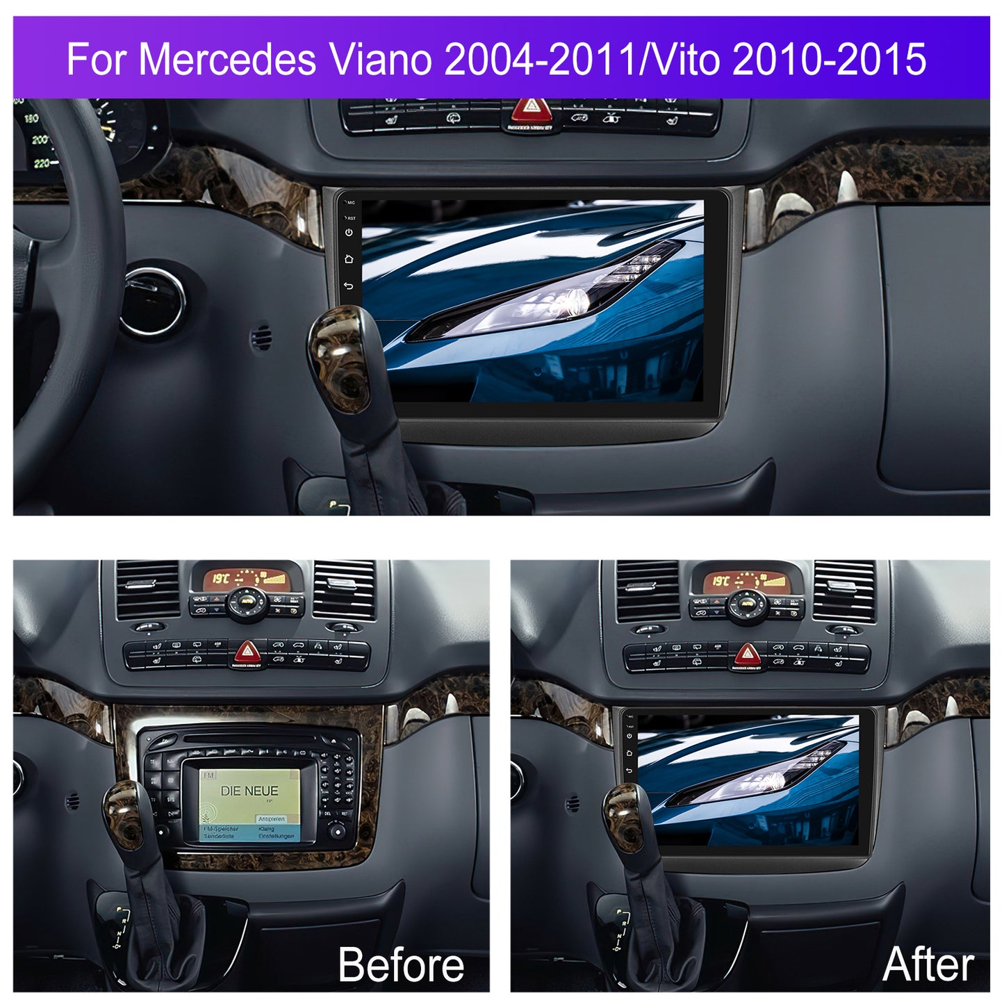 Navigatie dedicata Mercedes Viano (2004-2011), Vito (2010-2015) 2GB RAM 32GB ROM, Android 14, Carplay si Android Auto, cooler racire, ecran HD 10 inch