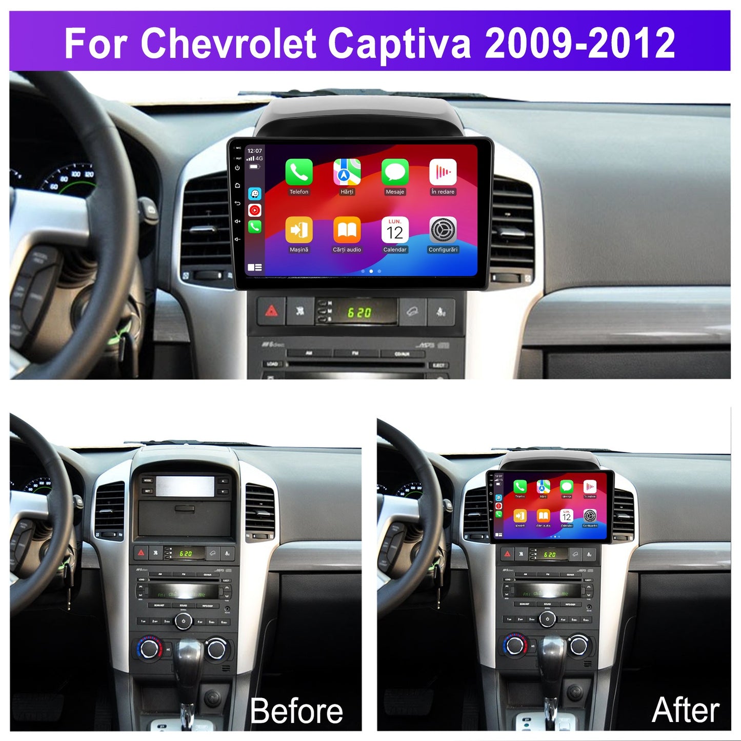 Navigatie dedicata Chevrolet Captiva (2009-2012) cu Android 14, 4 GB RAM 64 GB ROM, OCTA-CORE, Carplay si Android auto, Slot SIM 4G, ventilator de racire activ, ecran 9 inch HD