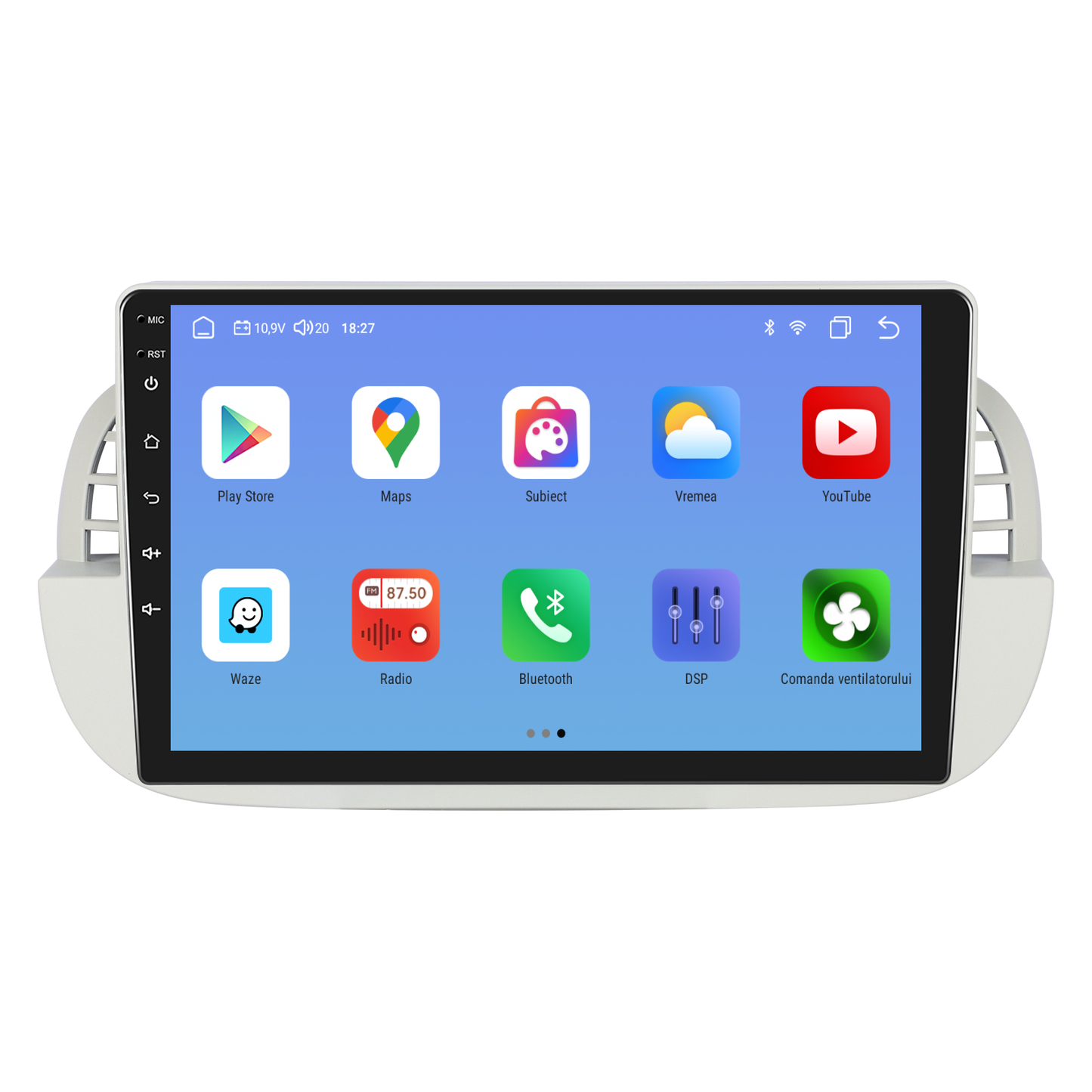 Navigatie dedicata FIAT 500 (2007-2015) Android 14, 8 GB RAM 128 GB ROM, OCTA-CORE 2.0Mhz, Carplay si Android auto, Slot SIM 4G, ventilator de racire activ, ecran 9 inch HD