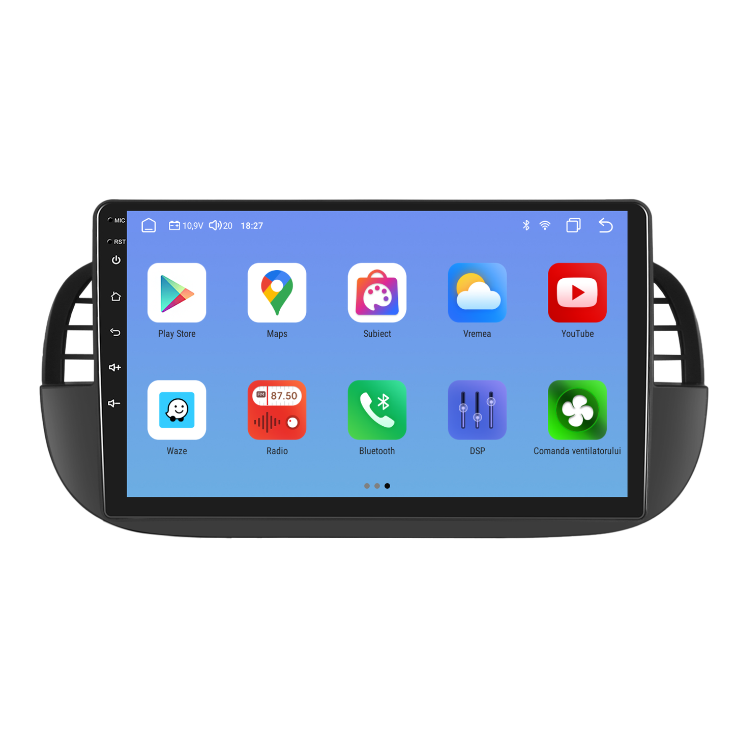 Navigatie dedicata FIAT 500 (2007-2015) Android 14, 8 GB RAM 128 GB ROM, OCTA-CORE 2.0Mhz, Carplay si Android auto, Slot SIM 4G, ventilator de racire activ, ecran 9 inch HD