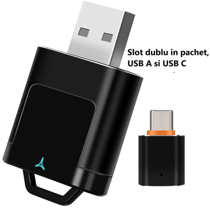 Adaptor Carplay si Andorid auto Mini, USB-A si USB-C, transforma conexiune USB in conexiune WIFI,