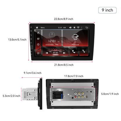 Player auto MP5, Universal 1DIN cu Carplay si Android auto, Bluetooth, USB ecran cu touchscreen 9 inch