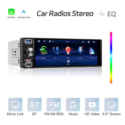 Player Auto 1DIN Universal 6.5 Inch INCELL, Wireless CarPlay, Android Auto Wireless, Bluetooth, MP5, Handsfree, Radio FM/RDS, USB, AUX