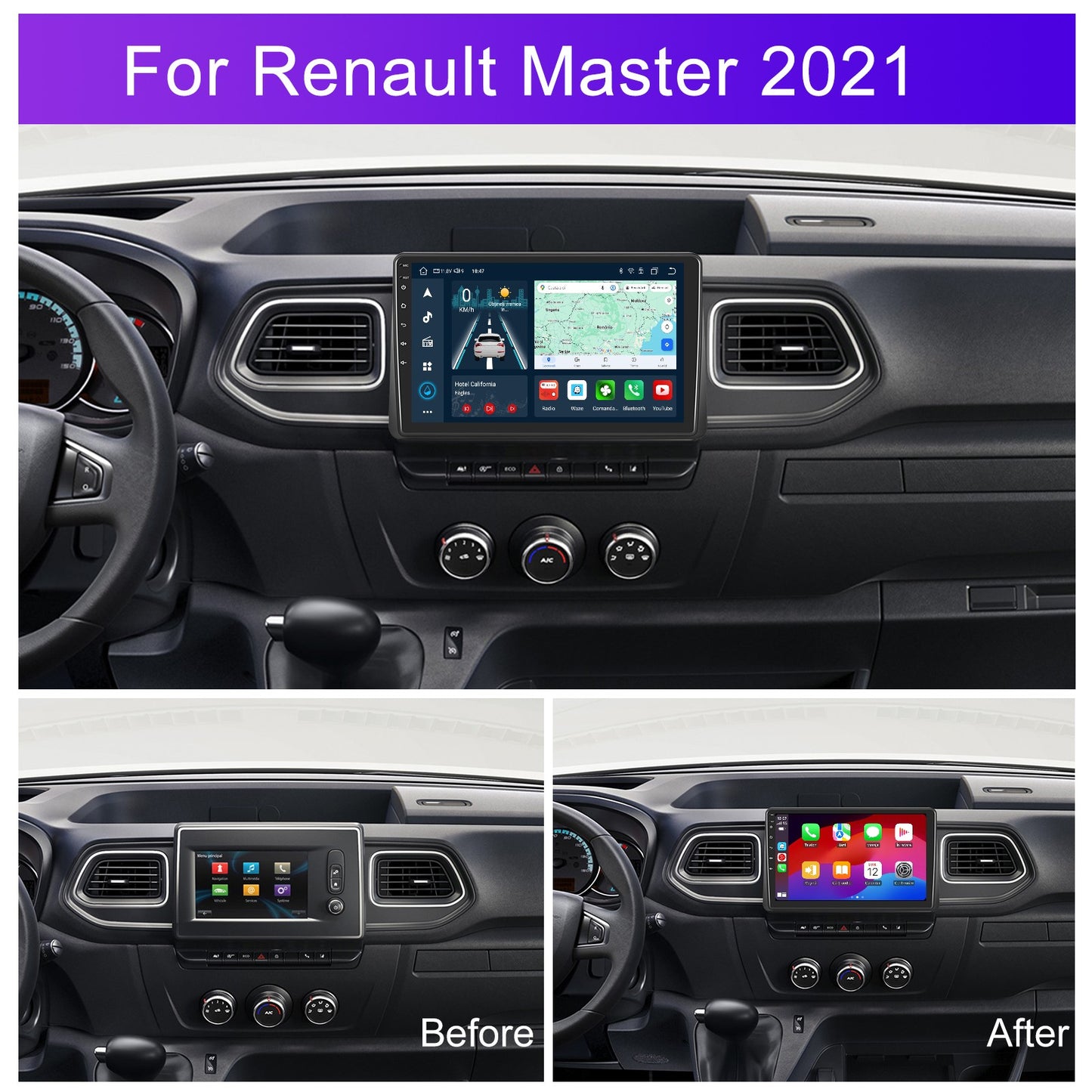 Navigatie dedicata Renault Master (2021-2023) cu Android 14, 4 GB RAM 64 GB ROM, OCTA-CORE, Carplay si Android auto, Slot SIM 4G, ventilator de racire activ, ecran 10 inch HD