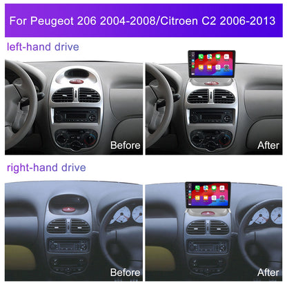 Navigatie dedicata Peugeot 206 (2004-2008)/Citroen C2 (2006-2013) 2GB RAM 32GB ROM, Android 14, Carplay si Android Auto, cooler racire, ecran HD 9 inch