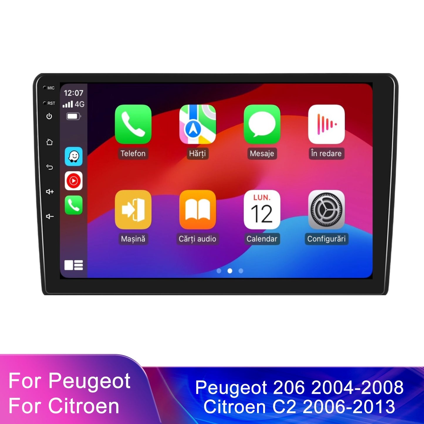 Navigatie dedicata Peugeot 206 (2004-2008)/Citroen C2 (2006-2013) 2GB RAM 32GB ROM, Android 14, Carplay si Android Auto, cooler racire, ecran HD 9 inch