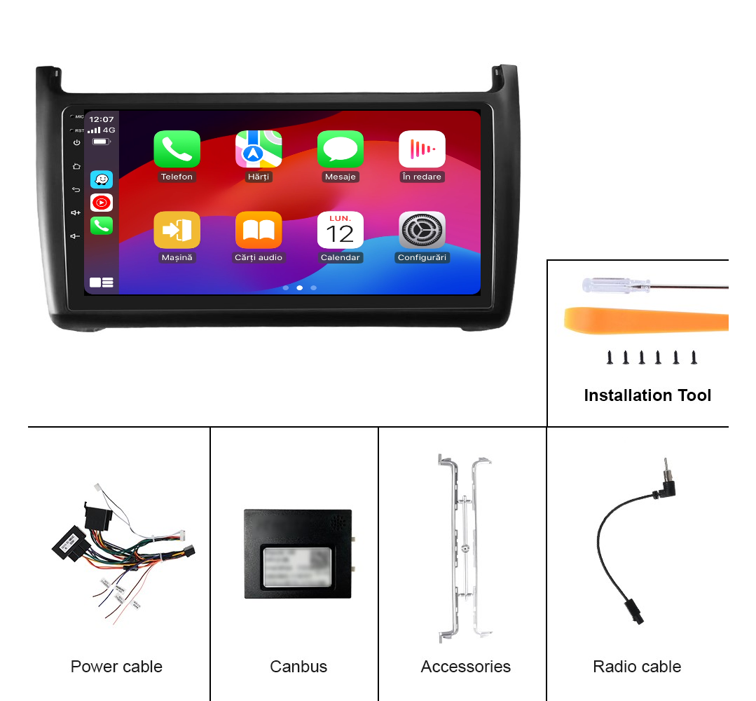 Navigatie dedicata VW POLO (2011-2016) Android 14, 8 GB RAM 128 GB ROM, OCTA-CORE 2.0Mhz, Carplay si Android auto, Slot SIM 4G, ventilator de racire activ, ecran 9 inch HD