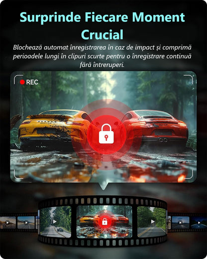 Cameră de Bord Ultra HD 2K cu WiFi Inteligent 5GHz, Unghi Panoramic 170° și Tehnologie WDR pentru Noapte