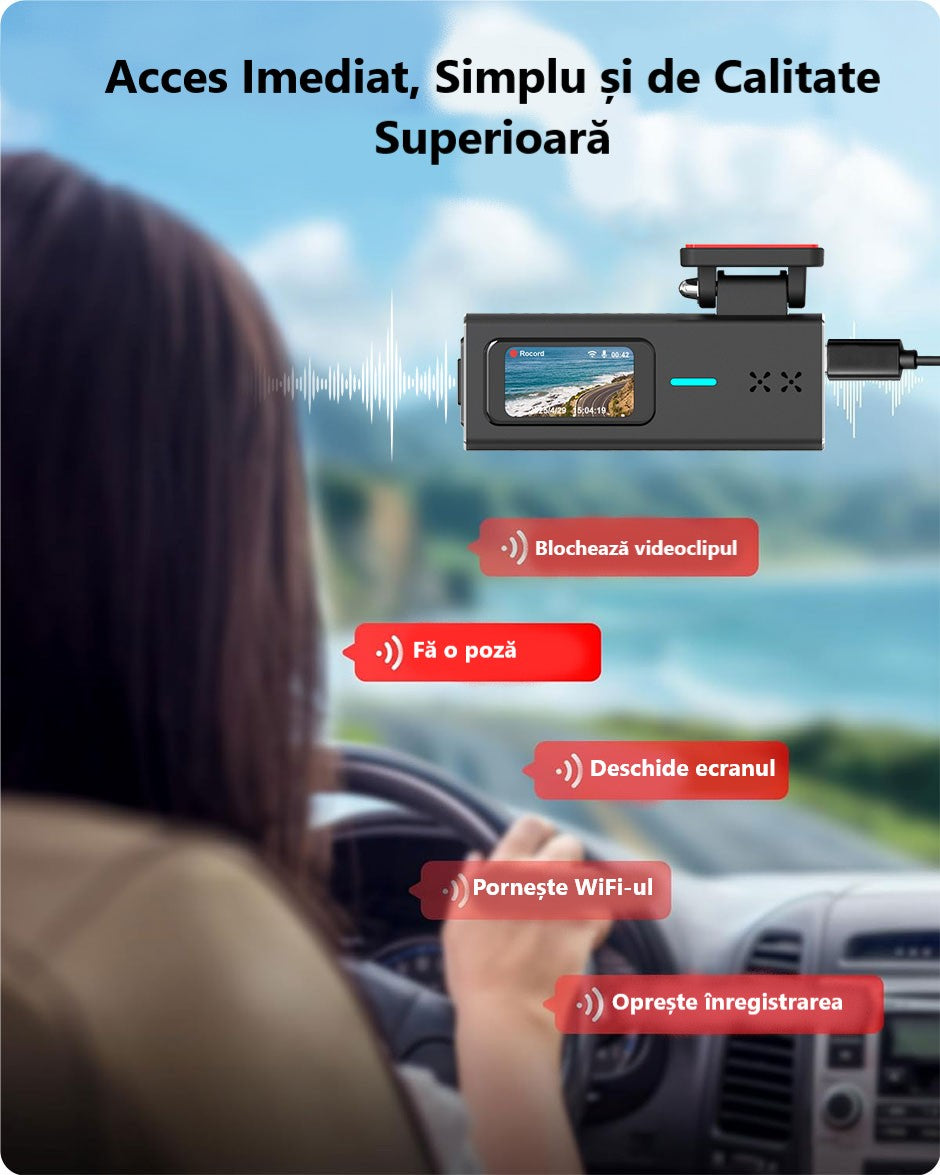 Cameră de Bord Ultra HD 2K cu WiFi Inteligent 5GHz, Unghi Panoramic 170° și Tehnologie WDR pentru Noapte