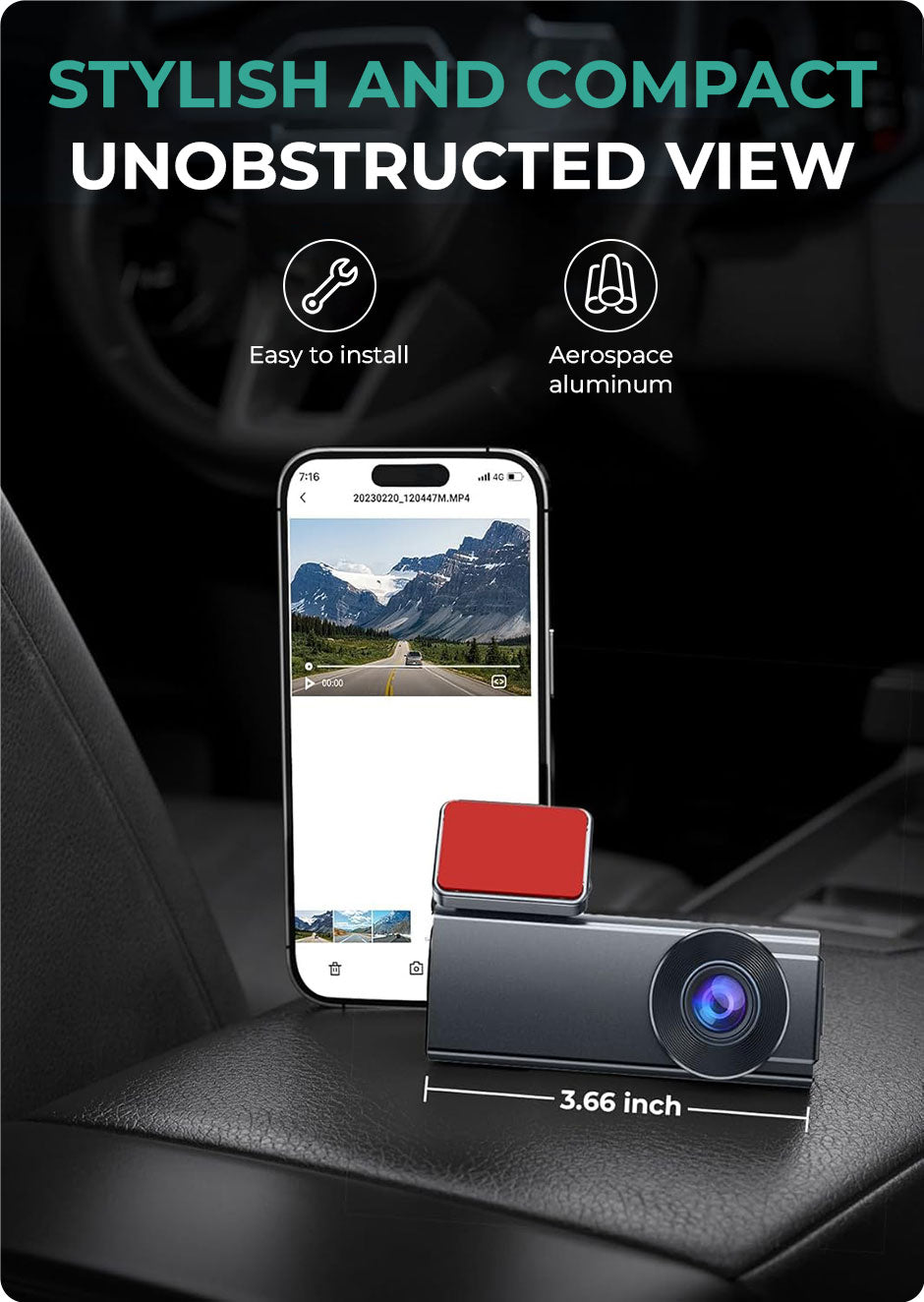 Cameră de Bord Ultra HD 2K cu WiFi Inteligent 5GHz, Unghi Panoramic 170° și Tehnologie WDR pentru Noapte