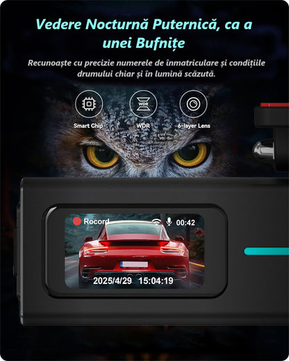 Cameră de Bord Ultra HD 2K cu WiFi Inteligent 5GHz, Unghi Panoramic 170° și Tehnologie WDR pentru Noapte