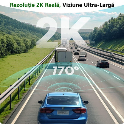 Cameră de Bord Ultra HD 2K cu WiFi Inteligent 5GHz, Unghi Panoramic 170° și Tehnologie WDR pentru Noapte