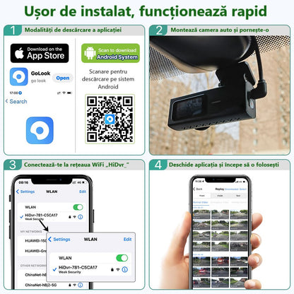 Cameră de Bord Ultra HD 2K cu WiFi Inteligent 5GHz, Unghi Panoramic 170° și Tehnologie WDR pentru Noapte