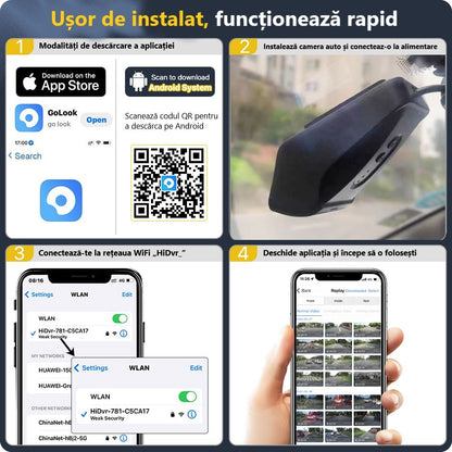 Cameră Auto de Bord DVR Portabilă, Rezoluție 2K Ultra HD, WiFi 5GHz, Unghi 170°, Senzor G, Mod Parcare 24H, Tehnologie WDR pentru Noapte