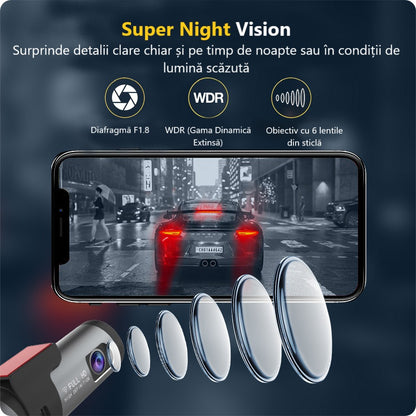 Cameră Auto de Bord DVR Portabilă, Rezoluție 2K Ultra HD, WiFi 5GHz, Unghi 170°, Senzor G, Mod Parcare 24H, Tehnologie WDR pentru Noapte