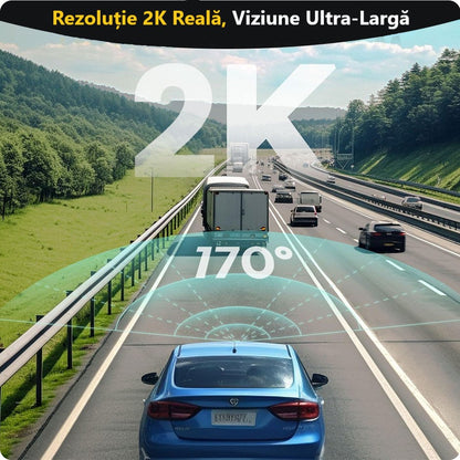 Cameră Auto de Bord DVR Portabilă, Rezoluție 2K Ultra HD, WiFi 5GHz, Unghi 170°, Senzor G, Mod Parcare 24H, Tehnologie WDR pentru Noapte