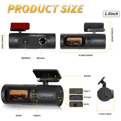 Camera Auto Ultra HD 2K L3, Ecran LCD, Wi-Fi și Control din Aplicație, G-Senzor, Monitorizare Parcare, Port Tip-C, Unghi Larg de Vizualizare