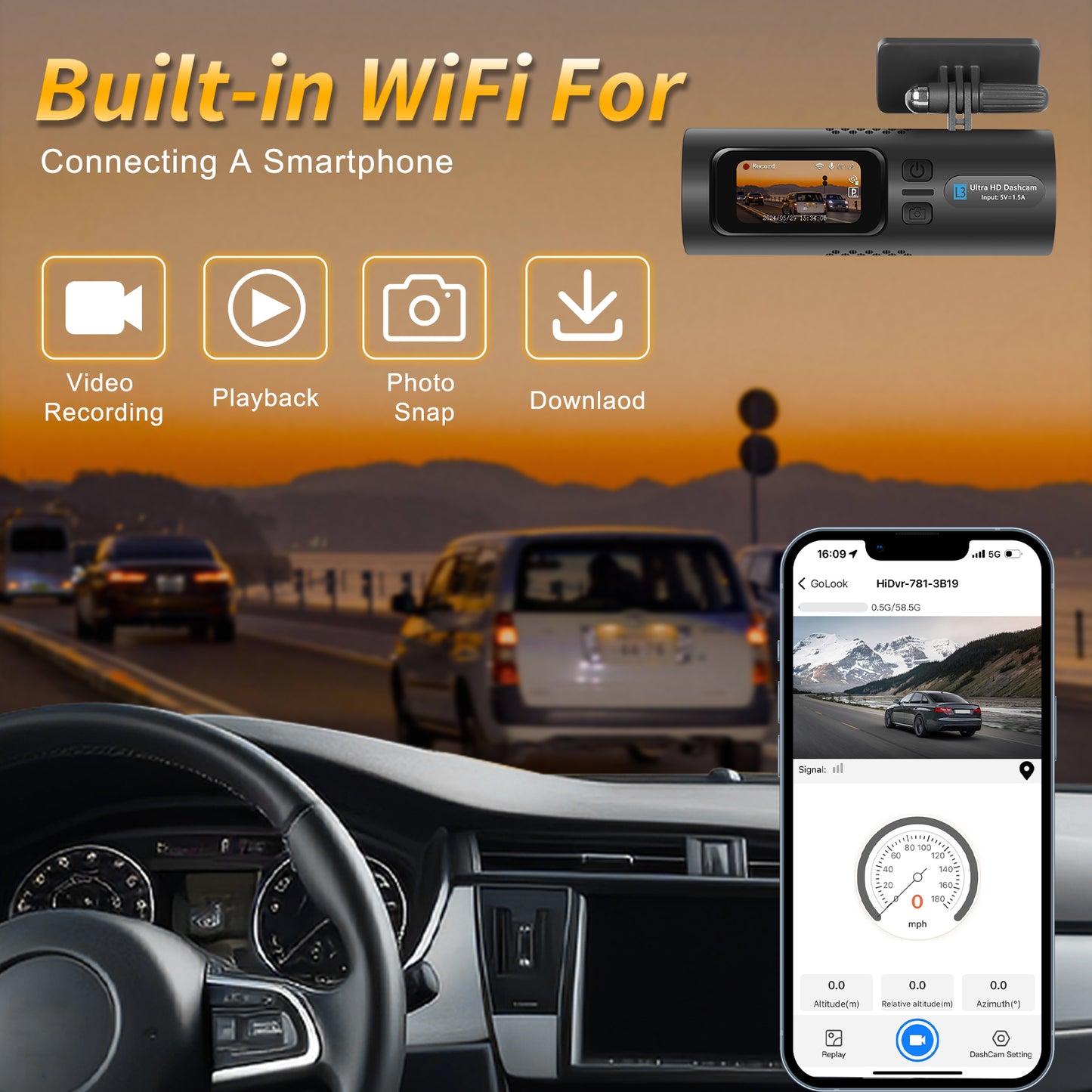 Camera Auto Ultra HD 2K L3, Ecran LCD, Wi-Fi și Control din Aplicație, G-Senzor, Monitorizare Parcare, Port Tip-C, Unghi Larg de Vizualizare