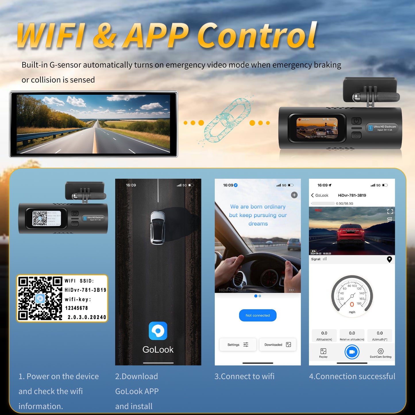 Camera Auto Ultra HD 2K L3, Ecran LCD, Wi-Fi și Control din Aplicație, G-Senzor, Monitorizare Parcare, Port Tip-C, Unghi Larg de Vizualizare