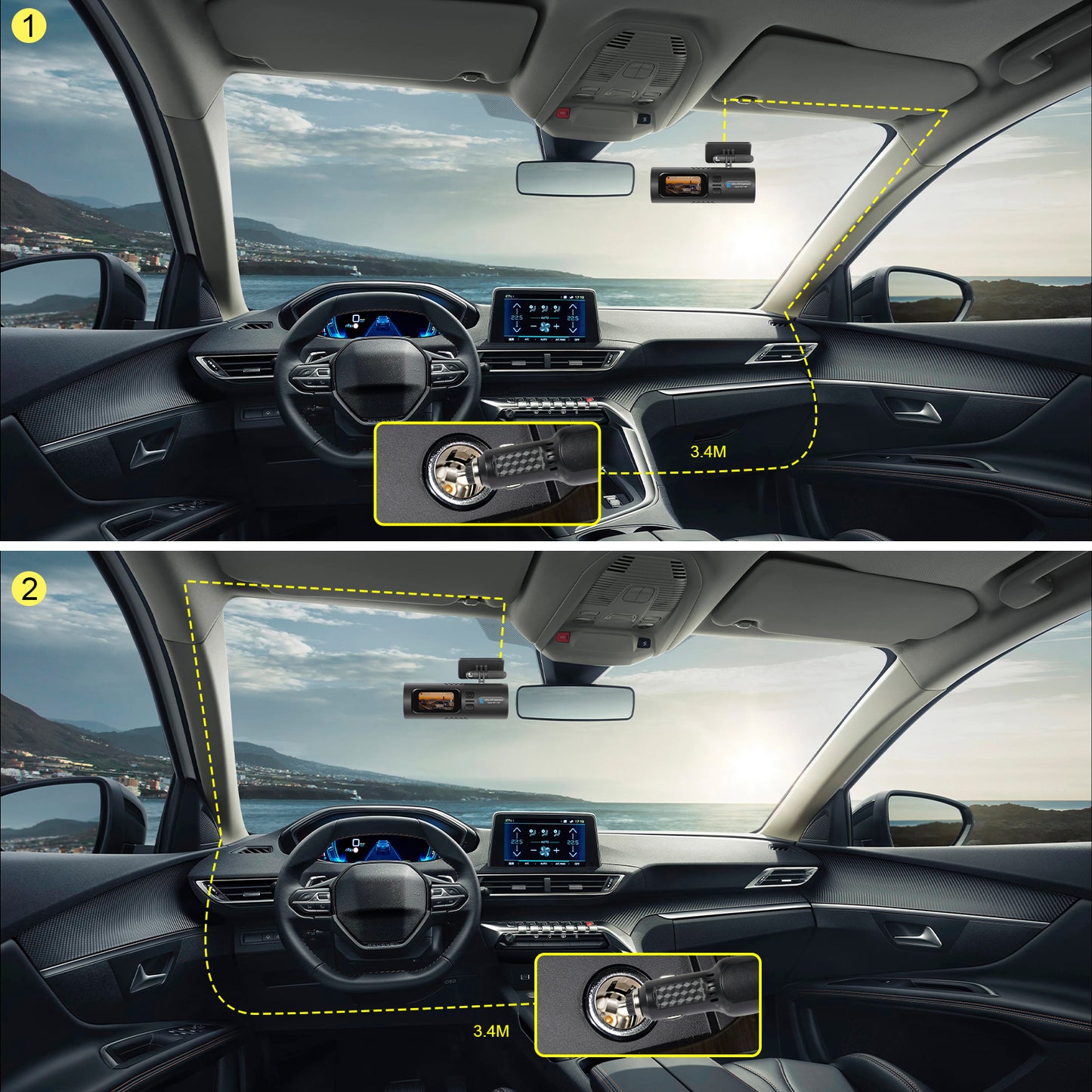 Camera Auto Ultra HD 2K L3, Ecran LCD, Wi-Fi și Control din Aplicație, G-Senzor, Monitorizare Parcare, Port Tip-C, Unghi Larg de Vizualizare