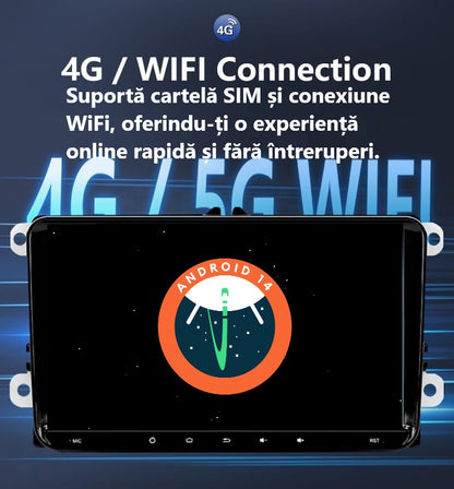 Navigatie dedicata Volkswagen,Skoda,Seat cu Android 14, OCTA-CORE, SLOT SIM 4G,Carplay si Android Auto, ecran QLED 9 inch