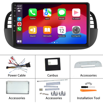 Navigatie dedicata FIAT 500 (2007-2015) Android 14, 8 GB RAM 128 GB ROM, OCTA-CORE 2.0Mhz, Carplay si Android auto, Slot SIM 4G, ventilator de racire activ, ecran 9 inch HD