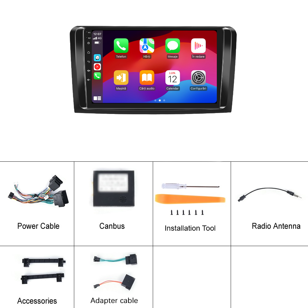 Navigatie dedicata Mercedes-Benz ML Series (2005-2011) 2GB RAM 32GB ROM, Android 14, Carplay si Android Auto, cooler racire, ecran HD 9 inch