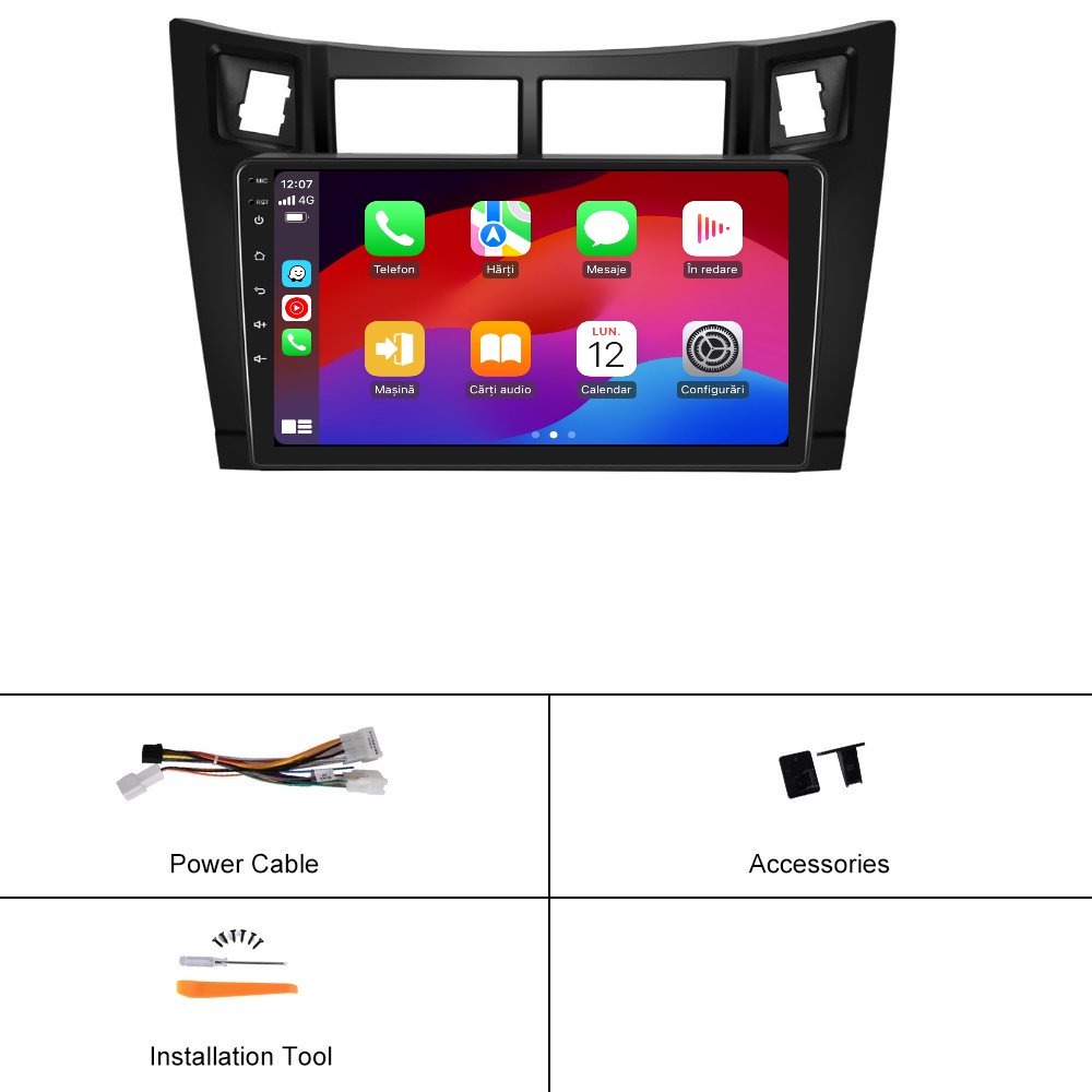 Navigatie dedicata Toyota Yaris (2008-2011) Android 14, 8 GB RAM 128 GB ROM, OCTA-CORE 2.0Mhz, Carplay si Android auto, Slot SIM 4G, ventilator de racire activ, ecran 9 inch HD