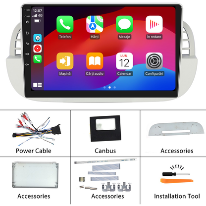 Navigatie dedicata FIAT 500 (2007-2015) Android 14, 8 GB RAM 128 GB ROM, OCTA-CORE 2.0Mhz, Carplay si Android auto, Slot SIM 4G, ventilator de racire activ, ecran 9 inch HD