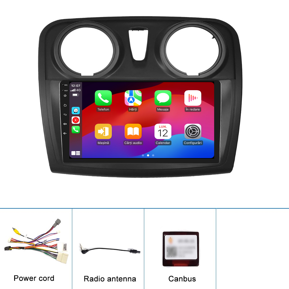 Navigatie dedicata Dacia Logan, Duster, Sandero (2012-2020) Android 14, 8 GB RAM 128 GB ROM, OCTA-CORE 2.0Mhz, Carplay si Android auto, Slot SIM 4G, ventilator de racire activ, ecran 9 inch HD