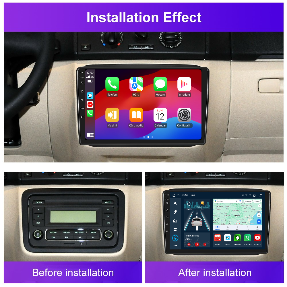 Navigatie dedicata Skoda Fabia (2008-2014) Android 14, 8 GB RAM 128 GB ROM, OCTA-CORE 2.0Mhz, Carplay si Android auto, Slot SIM 4G, ventilator de racire activ, ecran 10 inch HD
