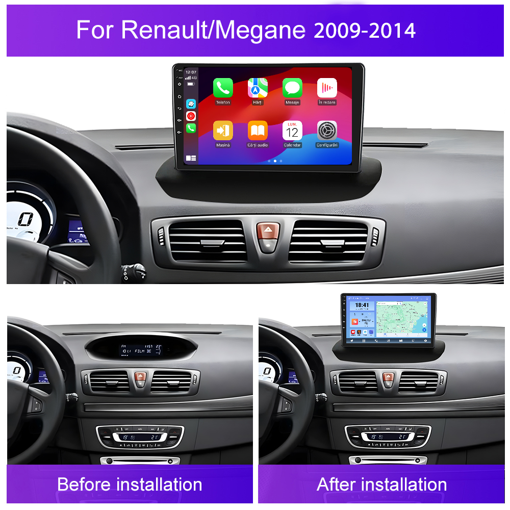 Navigatie dedicata Renault Megane 3/Fluence (2009-2015) Android 14, 8 GB RAM 128 GB ROM, OCTA-CORE 2.0Mhz, Carplay si Android auto, Slot SIM 4G, ventilator de racire activ, ecran 9 inch HD