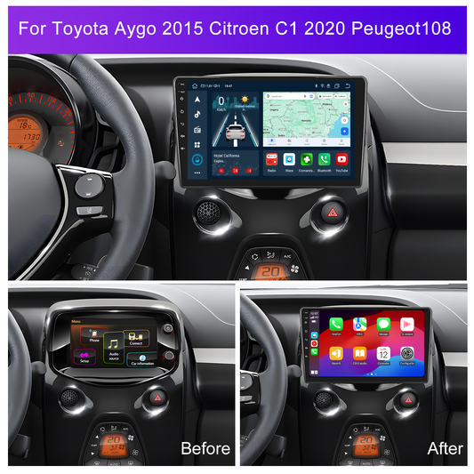 Navigatie dedicata Toyota Aygo 201|Citroen C1 2020|Peugeot 108 2GB RAM 32GB ROM, Android 14, Carplay si Android Auto, cooler racire, ecran HD 9 inch