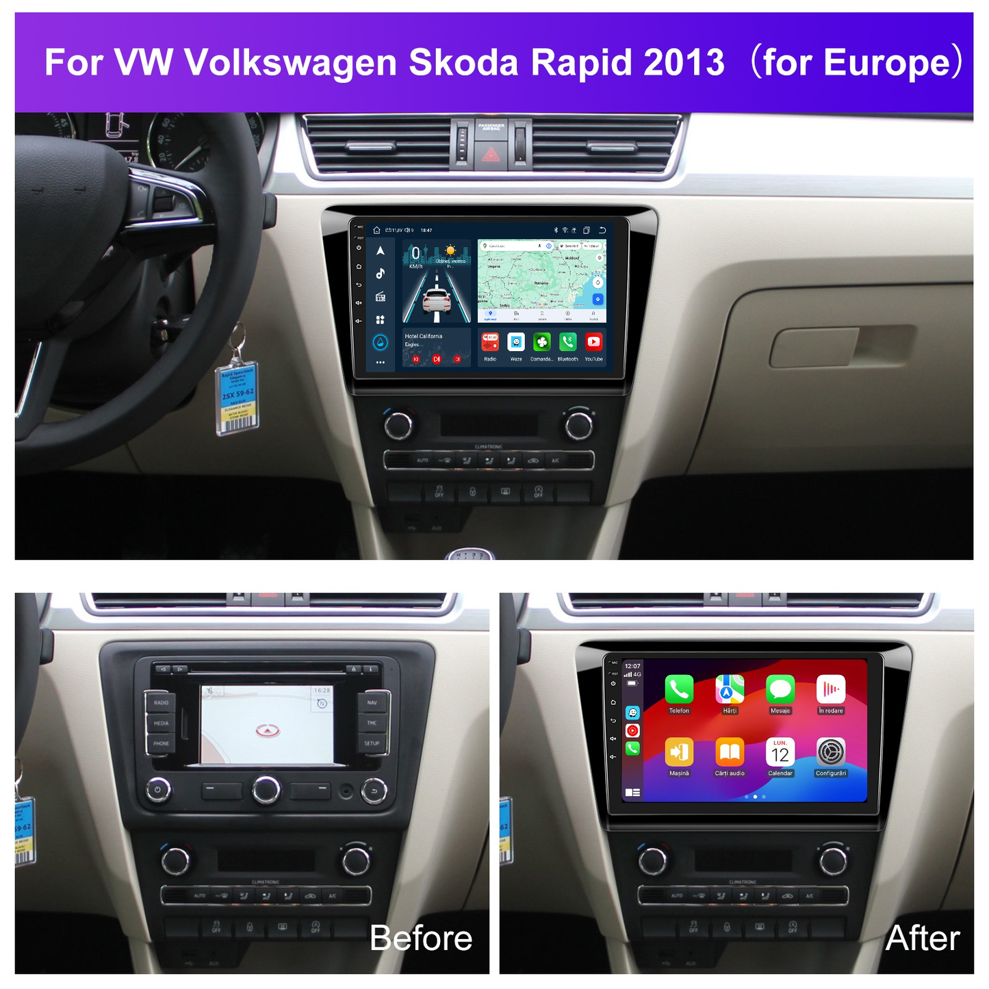 Navigatie dedicata Skoda Rapid / Seat Toldeo (2012-2019) cu Android 14, 4 GB RAM 64 GB ROM, OCTA-CORE, Carplay si Android auto, Slot SIM 4G, ventilator de racire activ, ecran 9 inch HD