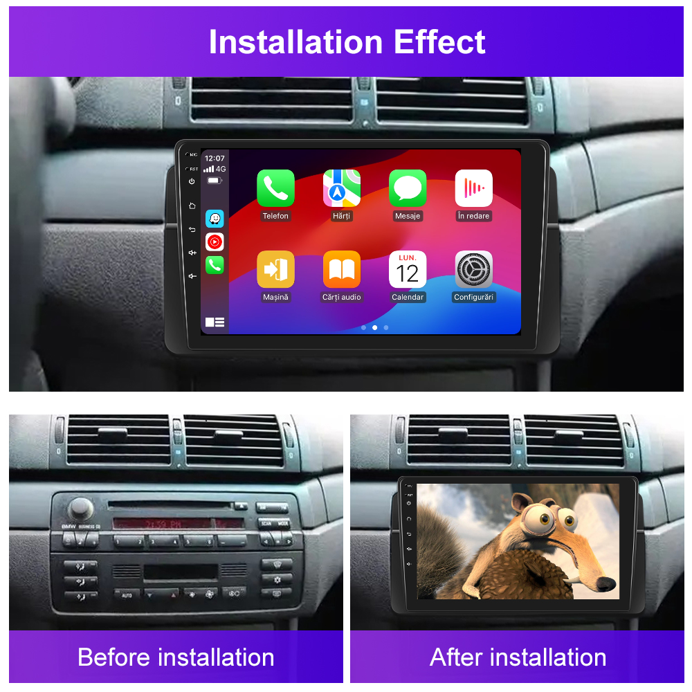 Navigatie dedicata BMW E46 (1999-2005) cu Android 14, 4 GB RAM 64 GB ROM, OCTA-CORE, Carplay si Android auto, Slot SIM 4G, ventilator de racire activ, ecran 9 inch HD