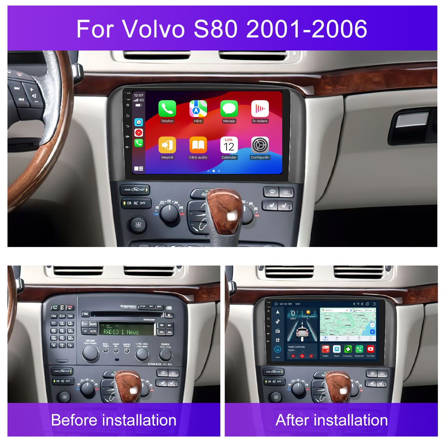 Navigatie dedicata Volvo S80 (2001-2006) cu Android 14, 4 GB RAM 64 GB ROM, OCTA-CORE, Carplay si Android auto, Slot SIM 4G, ventilator de racire activ, ecran 9 inch HD