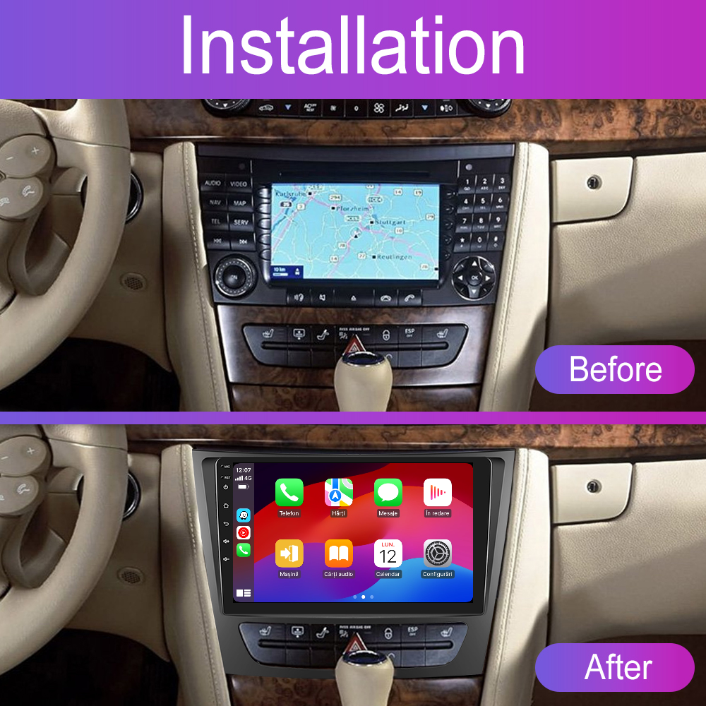 Navigatie dedicata Mercedes Benz E-class W211/CLS-class (2005-2008) 2GB RAM 32GB ROM, Android 14, Carplay si Android Auto, cooler racire, ecran HD 9 inch