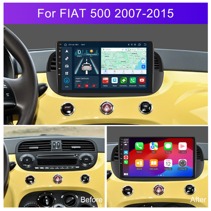 Navigatie dedicata FIAT 500 (2007-2015) Android 14, 8 GB RAM 128 GB ROM, OCTA-CORE 2.0Mhz, Carplay si Android auto, Slot SIM 4G, ventilator de racire activ, ecran 9 inch HD