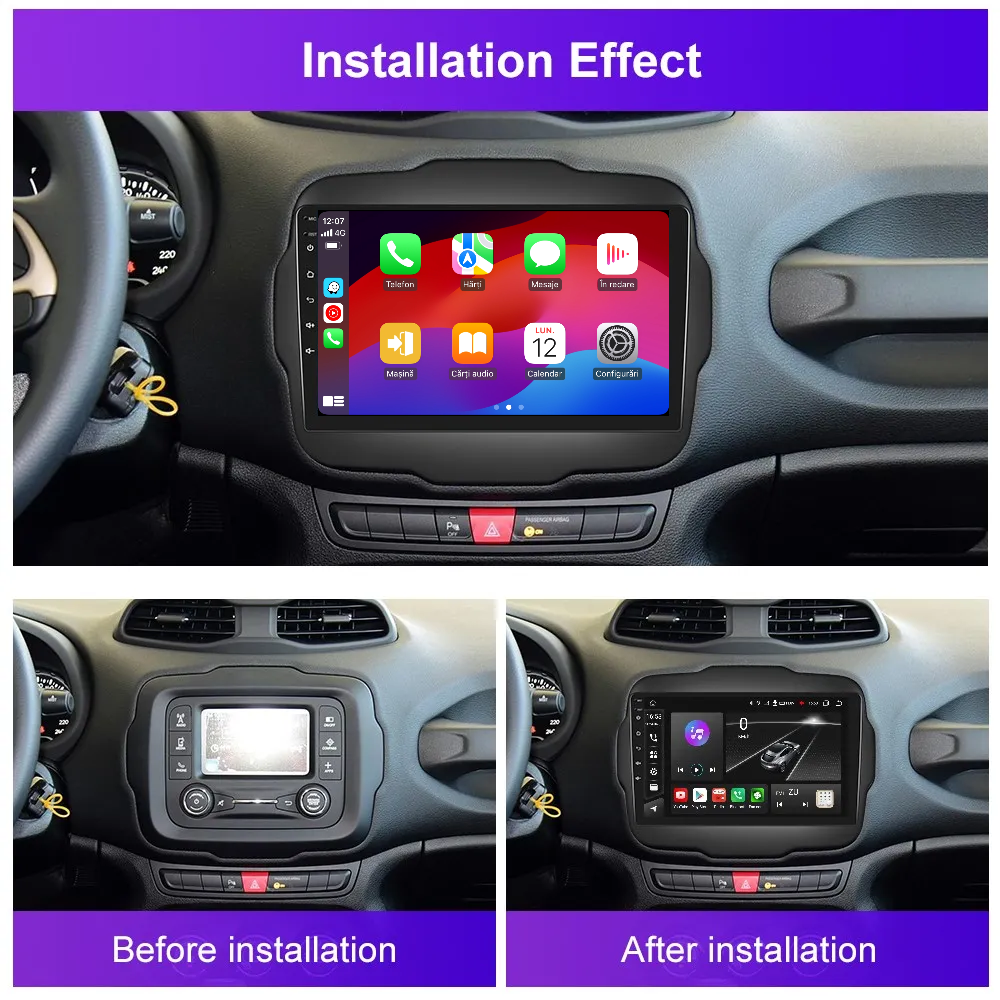 Navigatie dedicata Jeep Renegade (2016-2020) cu Android 14, 4 GB RAM 64 GB ROM, OCTA-CORE, Carplay si Android auto, Slot SIM 4G, ventilator de racire activ, ecran 9 inch HD