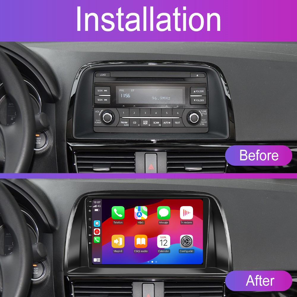 Navigatie dedicata Mazda CX-5 (2012-2015) 2GB RAM 32GB ROM, Android 14, Carplay si Android Auto, cooler racire, ecran HD 10.1 inch