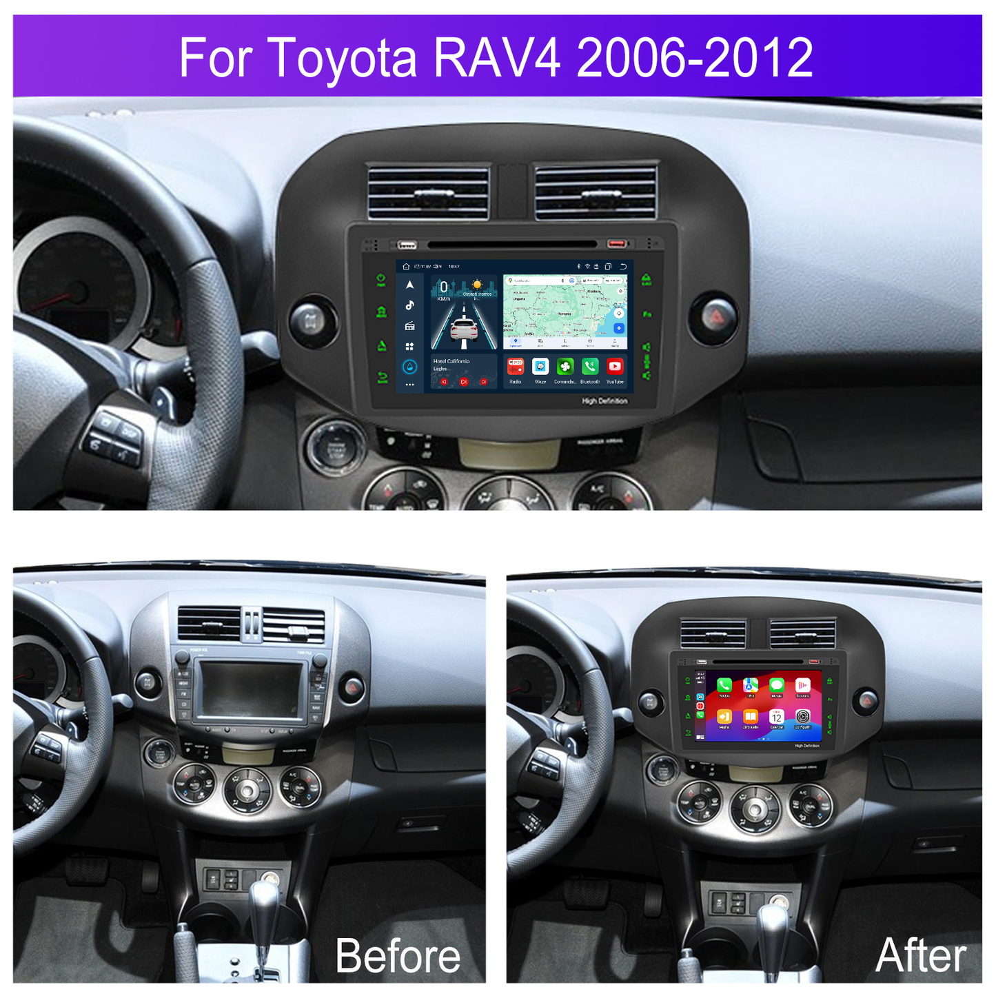 Navigatie dedicata Toyota RAV4 (2006-2012) Android 14, 8 GB RAM 128 GB ROM, OCTA-CORE 2.0Mhz, Carplay si Android auto, Slot SIM 4G, ventilator de racire activ, ecran 10.1 inch HD
