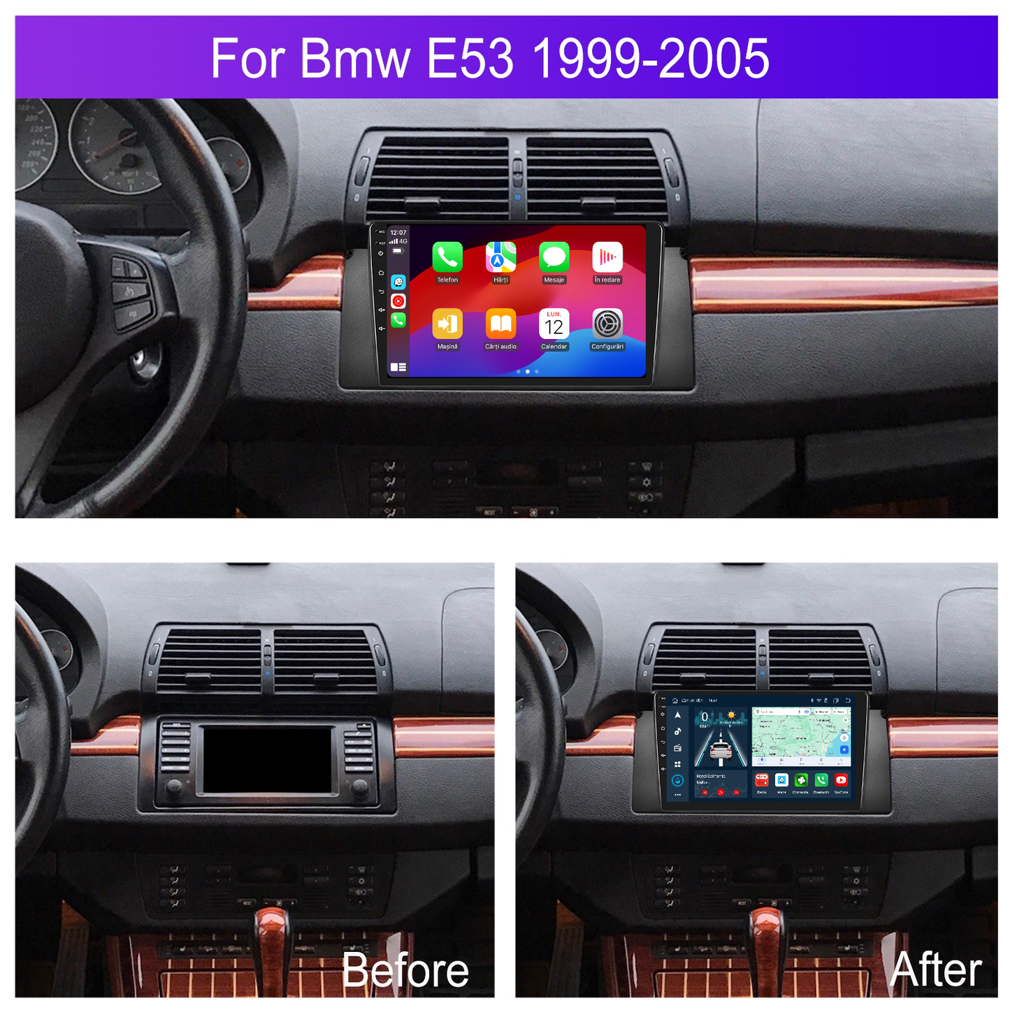 Navigatie dedicata BMW E53 (1999-2005) cu Android 14, 4 GB RAM 64 GB ROM, OCTA-CORE, Carplay si Android auto, Slot SIM 4G, ventilator de racire activ, ecran 9 inch HD