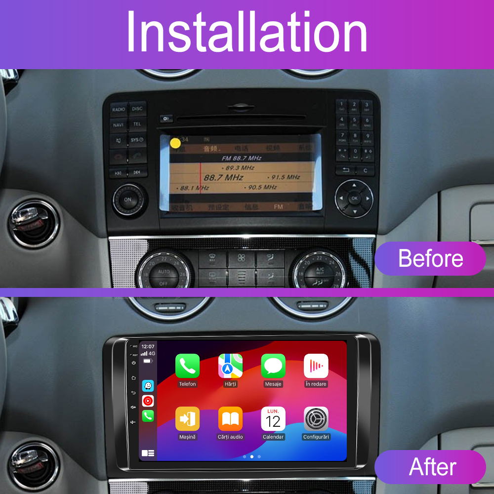 Navigatie dedicata Mercedes-Benz ML Series (2005-2011) 2GB RAM 32GB ROM, Android 14, Carplay si Android Auto, cooler racire, ecran HD 9 inch