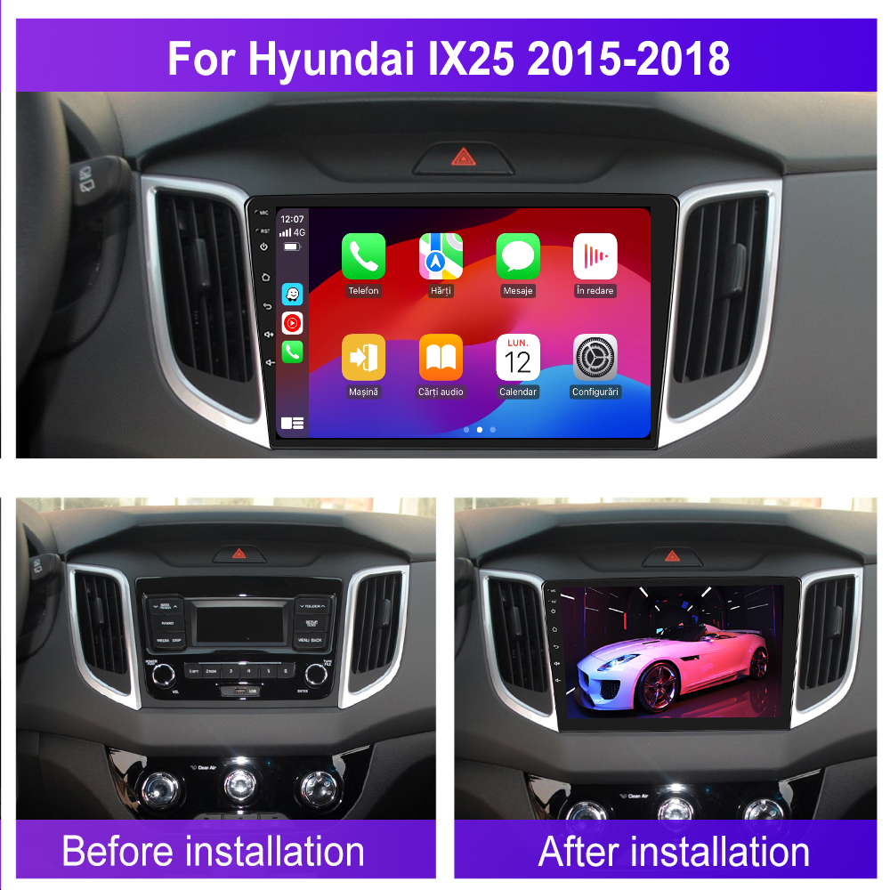 Navigatie dedicata Hyundai IX25 (2015-2018) 2GB RAM 32GB ROM, Android 14, Carplay si Android Auto, cooler racire, ecran HD 10.1 inch