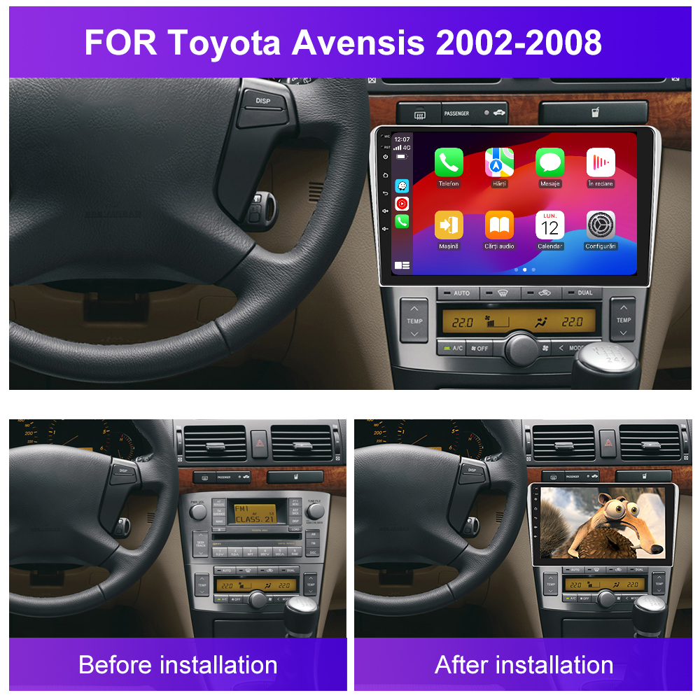 Navigatie dedicata Toyota Avensis (2002-2008) 2GB RAM 32GB ROM, Android 14, Carplay si Android Auto, cooler racire, ecran HD 9 inch