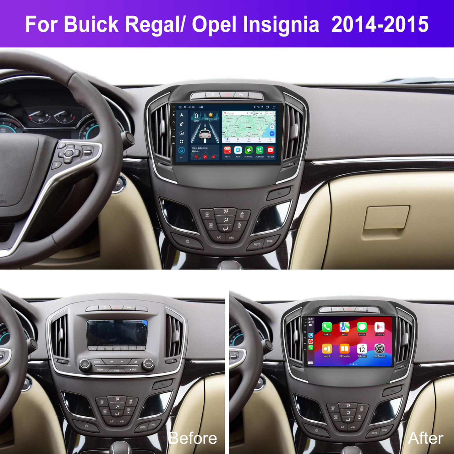 Navigatie dedicata Opel Insignia (2014-2015) Android 14, 8 GB RAM 128 GB ROM, OCTA-CORE 2.0Mhz, Carplay si Android auto, Slot SIM 4G, ventilator de racire activ, ecran 9 inch HD