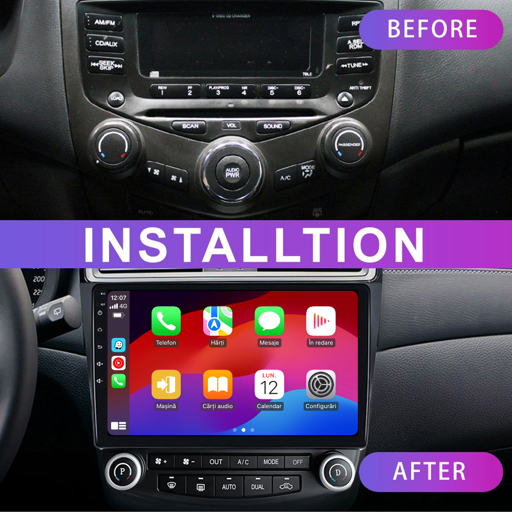Navigatie dedicata Honda Accord (2003-2007) 2GB RAM 32GB ROM, Android 14, Carplay si Android Auto, cooler racire, ecran HD 10.1 inch
