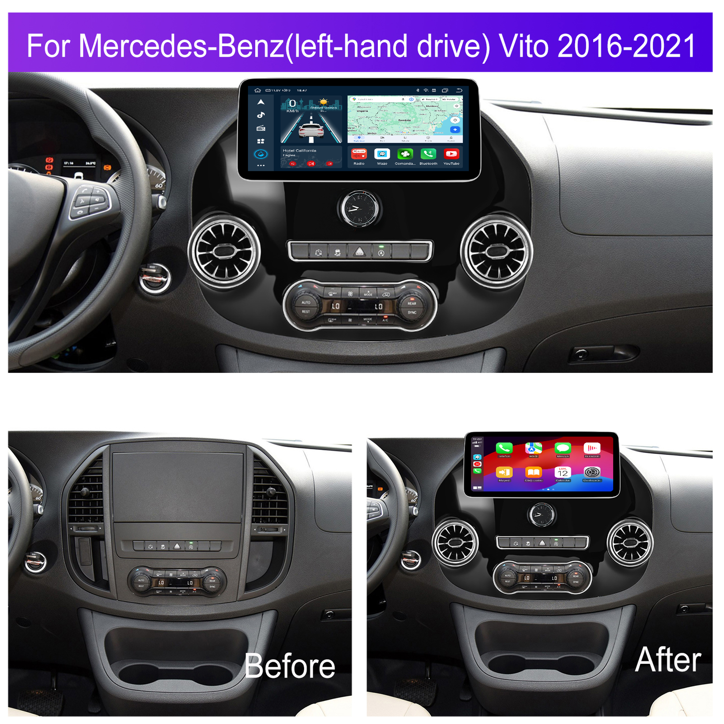 Navigatie dedicata Mercedes-Benz Vito (2016-2021) 2GB RAM 32GB ROM, Android 14, Carplay si Android Auto, cooler racire, ecran HD 9 inch
